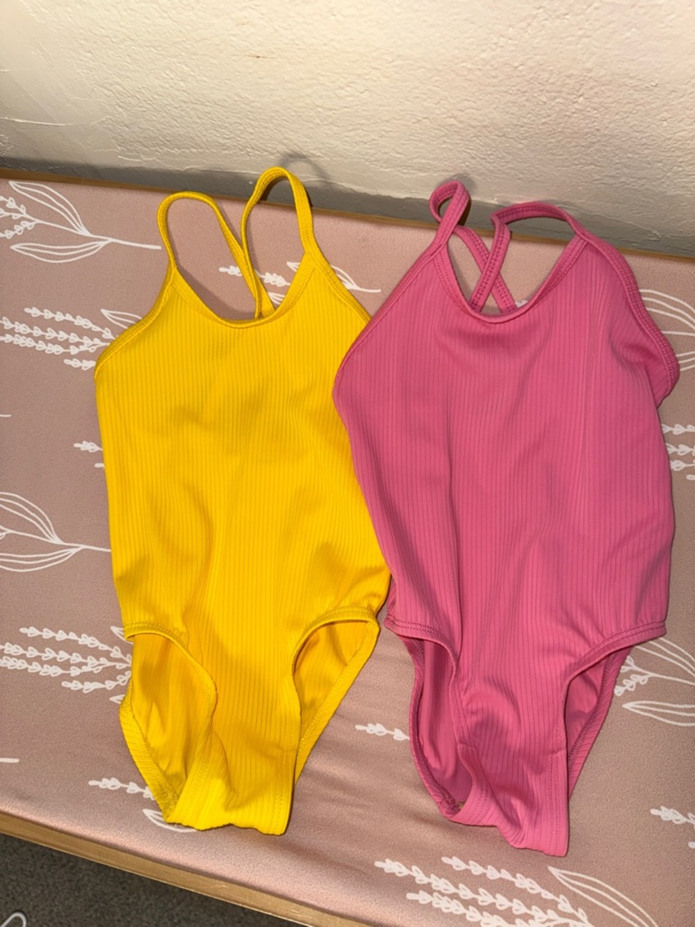 Toddler Ribbed One-Piece Swimsuits - Yellow & Pink
